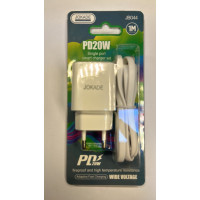 Мережевий зарядний пристрій Jokade JB044 (USB-C/PD20W) + кабель Type-C to Type-C -білий