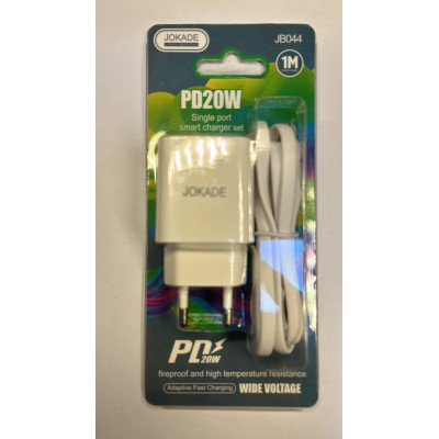 Мережевий зарядний пристрій Jokade JB044 (USB-C/PD20W) + кабель Type-C to Type-C -білий
