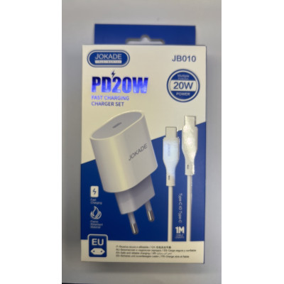 Мережевий зарядний пристрій Jokade JB010 (USB-C/PD20W) + кабель Type-C to Type-C -білий