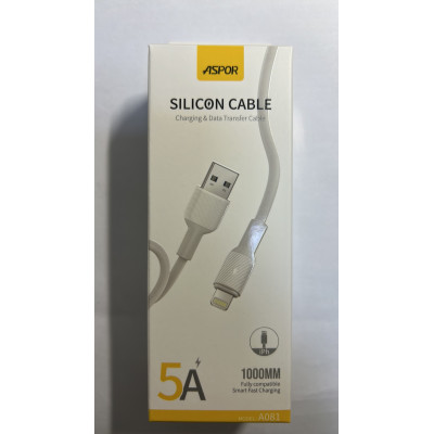 USB кабель Aspor A081 Silicone Lightning 5A/1м- білий