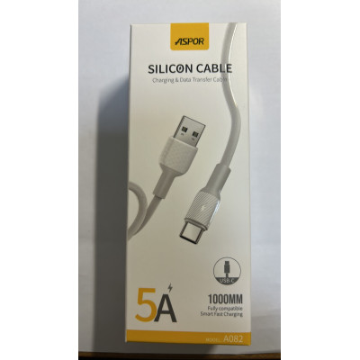 USB кабель Aspor A082 Silicone Type-C 5A/1м- білий