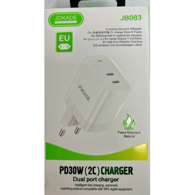 Мережевий зарядний пристрій Jokade JB083 (2USB-C/30W)- білий