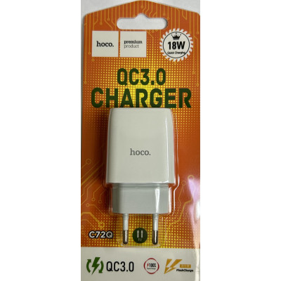 Мережевий зарядний пристрій Hoco C72Q (USB/QC3.0)- білий