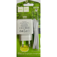 Мережевий зарядний пристрій Hoco CS12A (USB/QC3.0) + USB кабель Type-C- білий