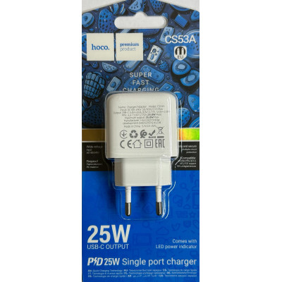 Мережевий зарядний пристрій Hoco CS53А (USB-C/PD25W)- білий
