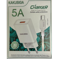 Зарядний пристрій Kakusiga KSC-1644 (1USB/5A) + USB кабель Type-C- білий