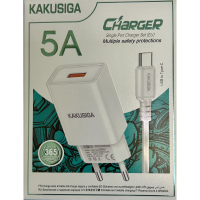Зарядний пристрій Kakusiga KSC-1644 (1USB/5A) + USB кабель Type-C- білий