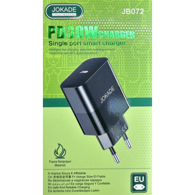 Мережевий зарядний пристрій Jokade JB072 (USB-C/30W)- чорний
