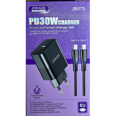 Мережевий зарядний пристрій Jokade JB073 (USB-C/30W) + кабель Type-C to Type-C- чорний