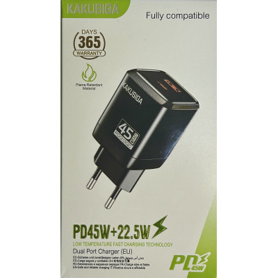 Мережевий зарядний пристрій Kakusiga KSC-1606 (USB/USB-C/45W)- чорний