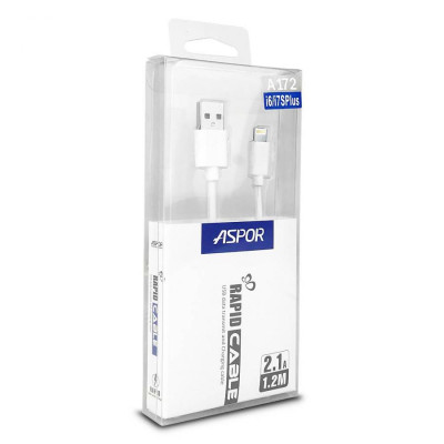 USB кабель Aspor A172 Lightning 2.1A/1.2м- белый