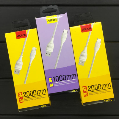 USB кабель Aspor AC-03 Type-C 2.1A/1м- черный