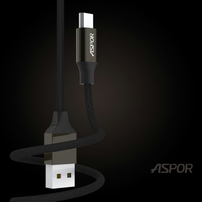 USB кабель Aspor AC-11 Micro 2.4A/1.2м- черный