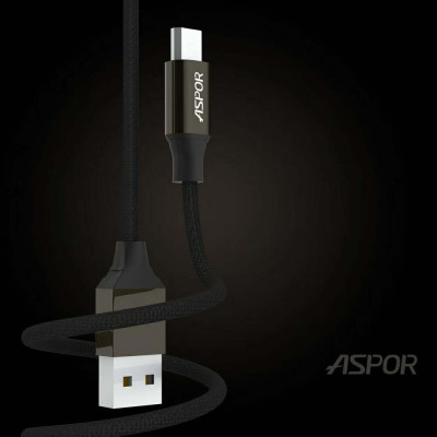 USB кабель Aspor AC-12 Lightning 2.4A/1.2м- черный