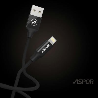 USB кабель Aspor AC-12 Lightning 2.4A/1.2м- черный