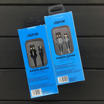 USB кабель Aspor AC-12 Lightning 2.4A/1.2м- черный