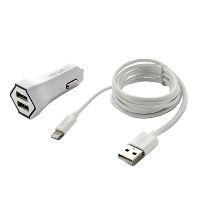 АЗУ Aspor A901C (2USB+2.4A) + USB кабель Lightning- белый