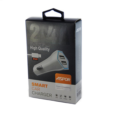 АЗУ Aspor A901C (2USB+2.4A) + USB кабель Lightning- белый