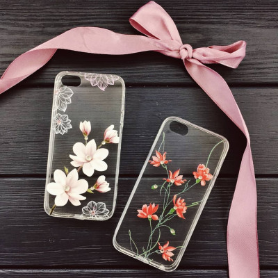 Накладка силиконовая OuCase for Aspor Swarowski для iPhone 6- Цветы красные