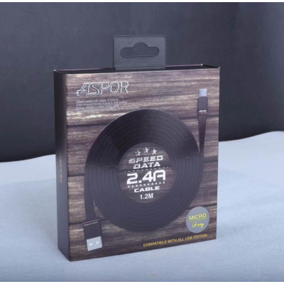 USB кабель Aspor A135 Micro Плоский Nylon 2.4A/1.2м- черный