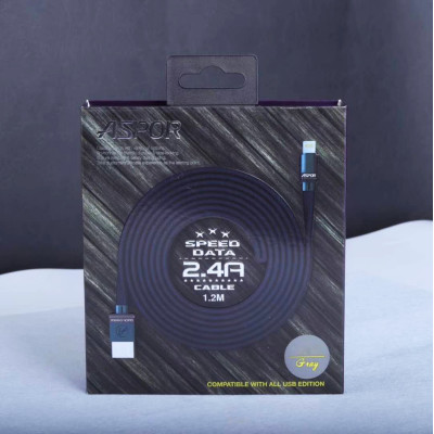 USB кабель Aspor A136 Lightning Плоский Nylon 2.4A/1.2м- черный