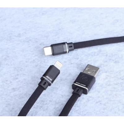 USB кабель Aspor A137 Type-C Плоский Nylon 2.4A/1.2м- черный