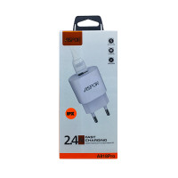 Мережевий зарядний пристрій Aspor A818 (2.1A iQ) + USB кабель Lightning- білий
