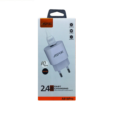 СЗУ Aspor A818 Plus (2.4A iQ) + USB кабель Micro- белый