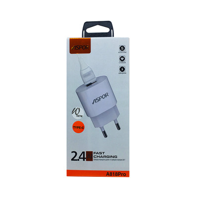 СЗУ Aspor A818 Plus (2.4A iQ) + USB кабель Type-C- белый
