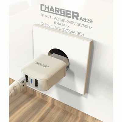 СЗУ блочок Aspor A829 (2USB/2.4A)- белый