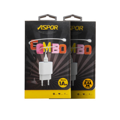СЗУ Aspor A818 (1A iQ) + USB кабель Lightning- белый