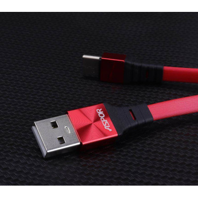 USB кабель Aspor A160 Type-C Плоский Silicon  2.4A/1.2м- красный
